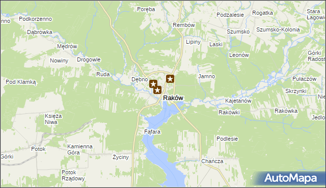 mapa Raków powiat kielecki, Raków powiat kielecki na mapie Targeo