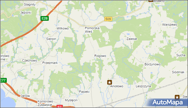 mapa Rogowo gmina Pasłęk, Rogowo gmina Pasłęk na mapie Targeo