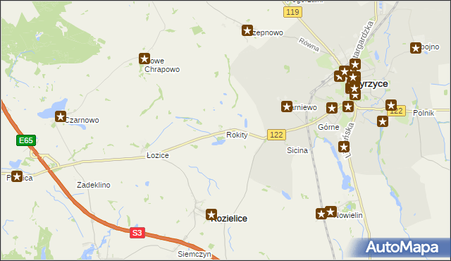 mapa Rokity gmina Kozielice, Rokity gmina Kozielice na mapie Targeo