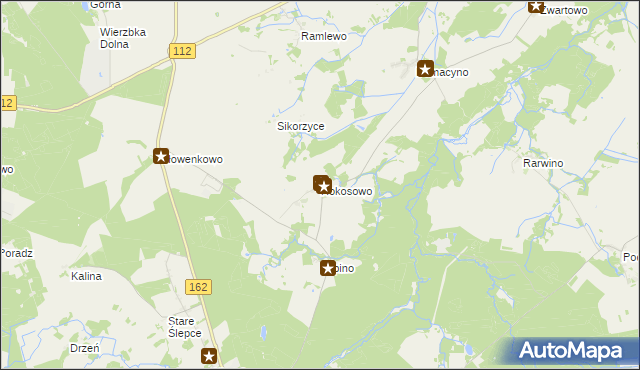 mapa Rokosowo gmina Sławoborze, Rokosowo gmina Sławoborze na mapie Targeo