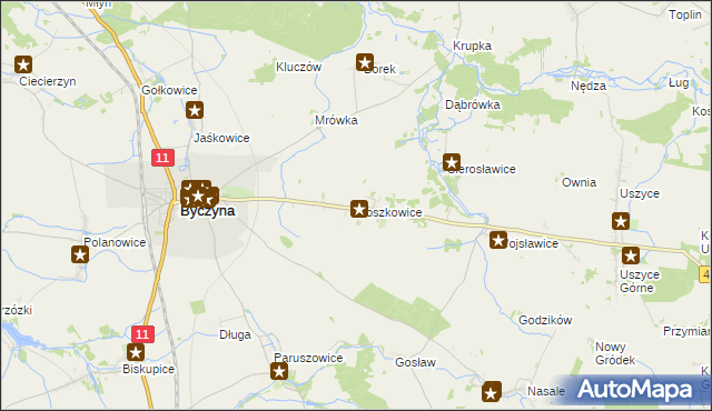 mapa Roszkowice gmina Byczyna, Roszkowice gmina Byczyna na mapie Targeo