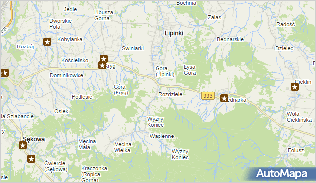 mapa Rozdziele gmina Lipinki, Rozdziele gmina Lipinki na mapie Targeo