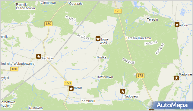 mapa Rudka gmina Trzcianka, Rudka gmina Trzcianka na mapie Targeo