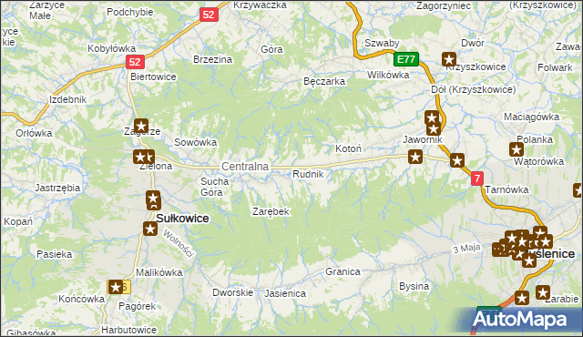 mapa Rudnik gmina Sułkowice, Rudnik gmina Sułkowice na mapie Targeo