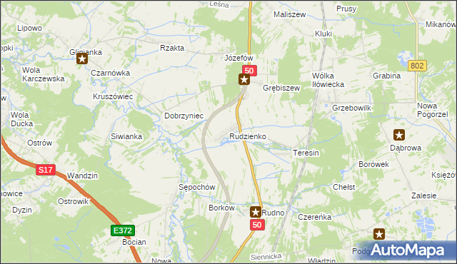 mapa Rudzienko gmina Kołbiel, Rudzienko gmina Kołbiel na mapie Targeo
