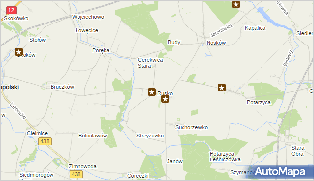 mapa Rusko gmina Jaraczewo, Rusko gmina Jaraczewo na mapie Targeo