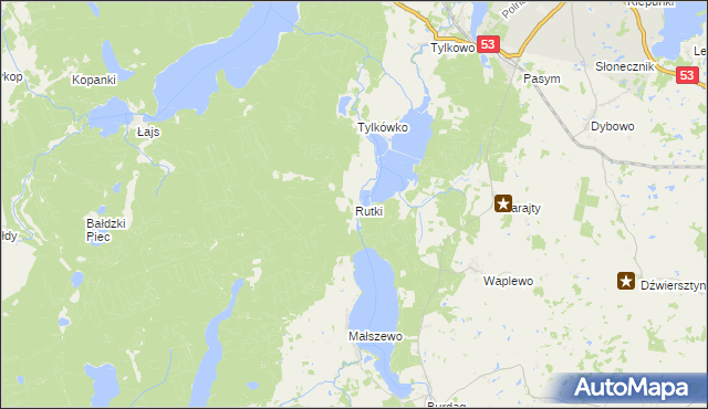 mapa Rutki gmina Pasym, Rutki gmina Pasym na mapie Targeo
