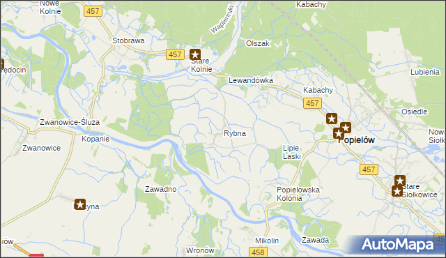 mapa Rybna gmina Popielów, Rybna gmina Popielów na mapie Targeo