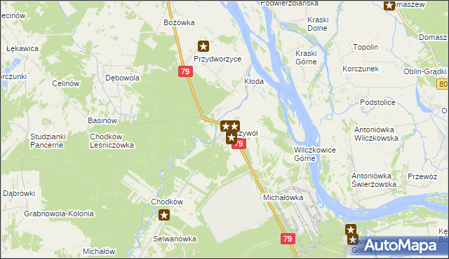 mapa Ryczywół gmina Kozienice, Ryczywół gmina Kozienice na mapie Targeo