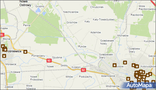 mapa Ryków gmina Kutno, Ryków gmina Kutno na mapie Targeo