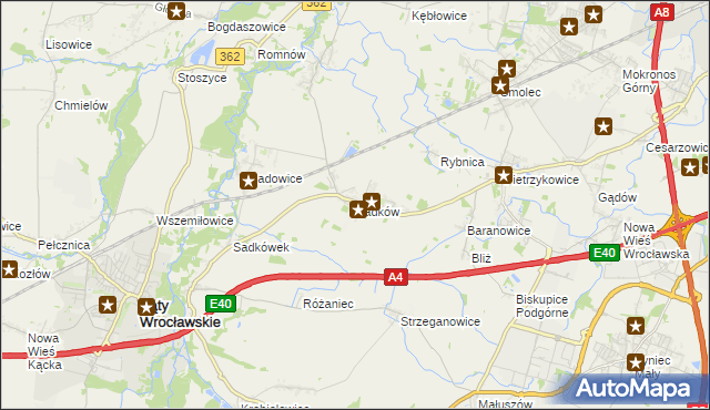 mapa Sadków gmina Kąty Wrocławskie, Sadków gmina Kąty Wrocławskie na mapie Targeo
