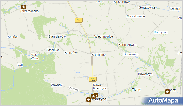 mapa Sadykierz gmina Rzeczyca, Sadykierz gmina Rzeczyca na mapie Targeo