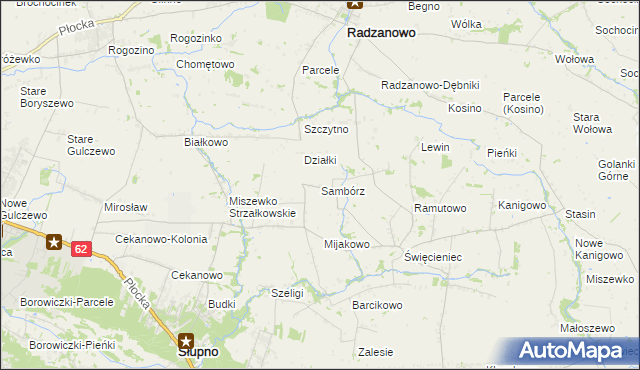mapa Sambórz gmina Słupno, Sambórz gmina Słupno na mapie Targeo