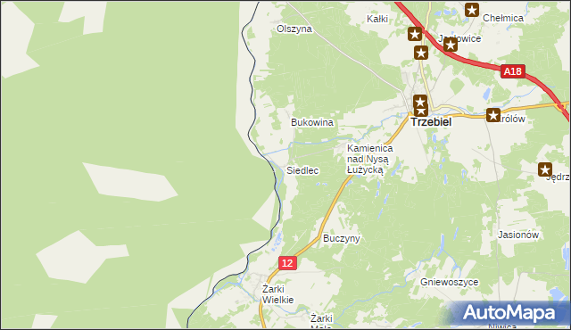 mapa Siedlec gmina Trzebiel, Siedlec gmina Trzebiel na mapie Targeo