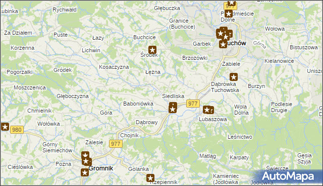 mapa Siedliska gmina Tuchów, Siedliska gmina Tuchów na mapie Targeo