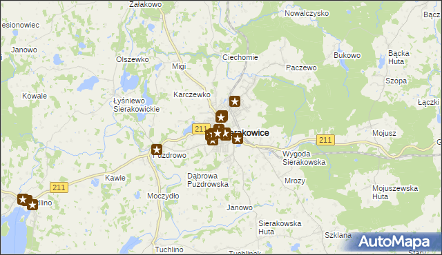 mapa Sierakowice powiat kartuski, Sierakowice powiat kartuski na mapie Targeo