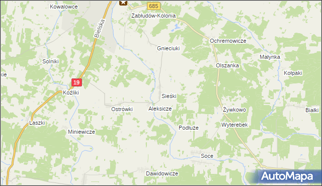 mapa Sieśki gmina Zabłudów, Sieśki gmina Zabłudów na mapie Targeo