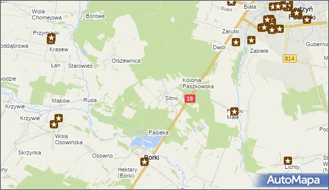 mapa Sitno gmina Borki, Sitno gmina Borki na mapie Targeo