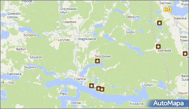 mapa Skoczkowo gmina Kościerzyna, Skoczkowo gmina Kościerzyna na mapie Targeo