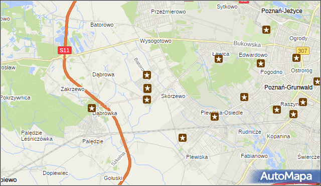 mapa Skórzewo gmina Dopiewo, Skórzewo gmina Dopiewo na mapie Targeo