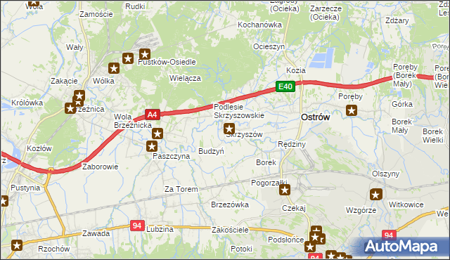 mapa Skrzyszów gmina Ostrów, Skrzyszów gmina Ostrów na mapie Targeo