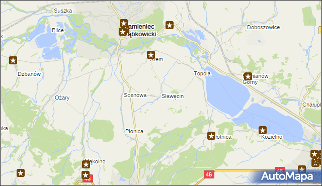 mapa Sławęcin gmina Kamieniec Ząbkowicki, Sławęcin gmina Kamieniec Ząbkowicki na mapie Targeo