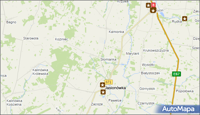 mapa Słomianka gmina Jasionówka, Słomianka gmina Jasionówka na mapie Targeo