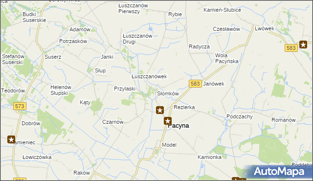 mapa Słomków gmina Pacyna, Słomków gmina Pacyna na mapie Targeo