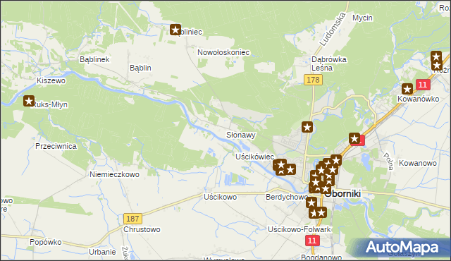mapa Słonawy gmina Oborniki, Słonawy gmina Oborniki na mapie Targeo