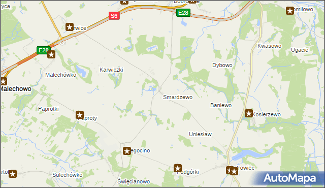 mapa Smardzewo gmina Sławno, Smardzewo gmina Sławno na mapie Targeo