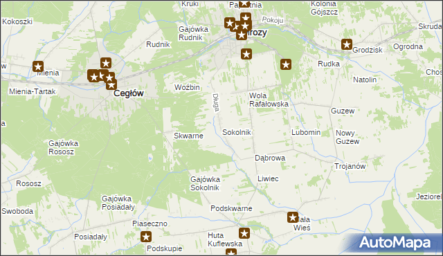 mapa Sokolnik gmina Mrozy, Sokolnik gmina Mrozy na mapie Targeo