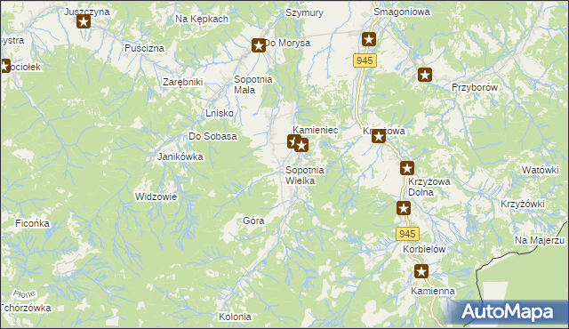 mapa Sopotnia Wielka, Sopotnia Wielka na mapie Targeo