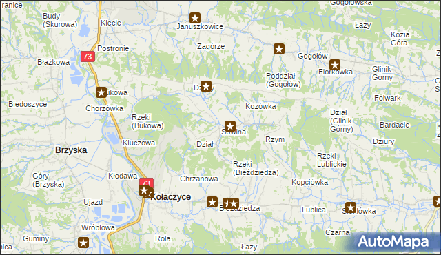 mapa Sowina gmina Kołaczyce, Sowina gmina Kołaczyce na mapie Targeo