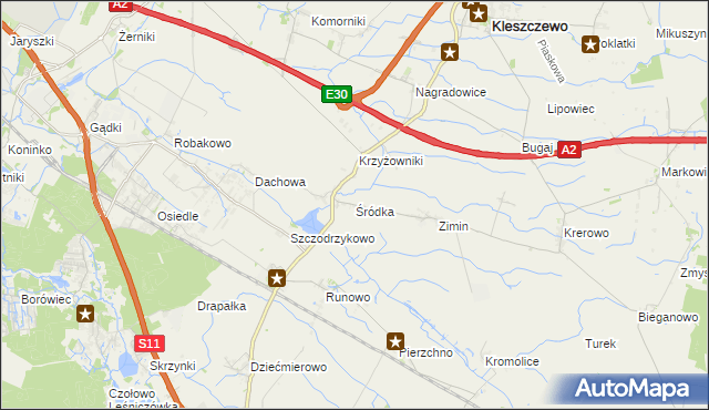 mapa Śródka gmina Kleszczewo, Śródka gmina Kleszczewo na mapie Targeo