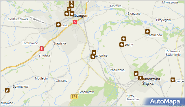 mapa Stanowice gmina Strzegom, Stanowice gmina Strzegom na mapie Targeo