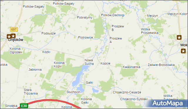 mapa Stara Sucha gmina Grębków, Stara Sucha gmina Grębków na mapie Targeo