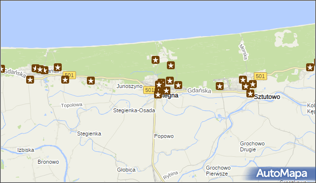 mapa Stegna powiat nowodworski, Stegna powiat nowodworski na mapie Targeo