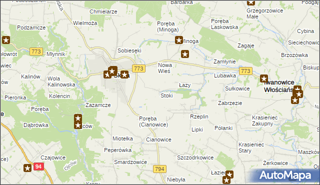 mapa Stoki gmina Skała, Stoki gmina Skała na mapie Targeo