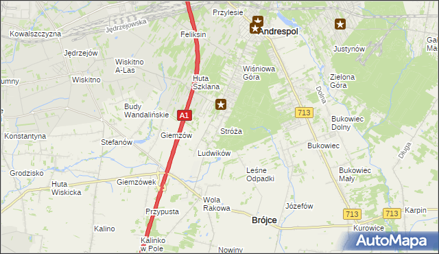 mapa Stróża gmina Andrespol, Stróża gmina Andrespol na mapie Targeo