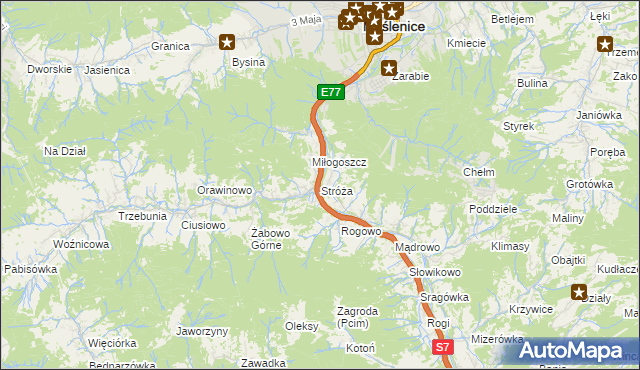 mapa Stróża gmina Pcim, Stróża gmina Pcim na mapie Targeo