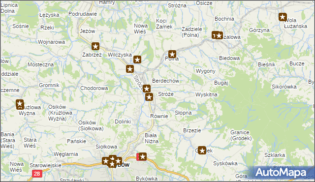 mapa Stróże gmina Grybów, Stróże gmina Grybów na mapie Targeo