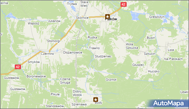 mapa Studzieniec gmina Fałków, Studzieniec gmina Fałków na mapie Targeo
