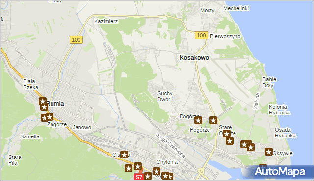 mapa Suchy Dwór gmina Kosakowo, Suchy Dwór gmina Kosakowo na mapie Targeo