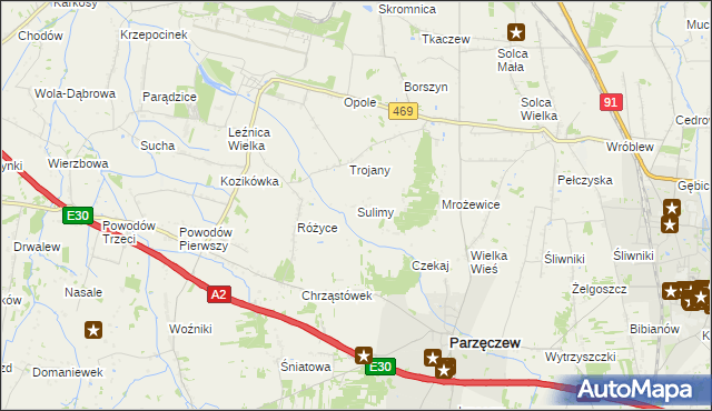 mapa Sulimy gmina Parzęczew, Sulimy gmina Parzęczew na mapie Targeo