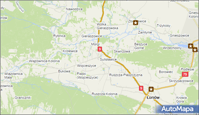 mapa Sulisławice gmina Łoniów, Sulisławice gmina Łoniów na mapie Targeo