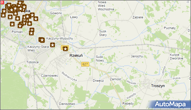 mapa Susk Nowy gmina Rzekuń, Susk Nowy gmina Rzekuń na mapie Targeo
