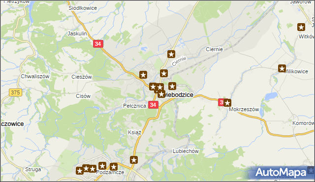 mapa Świebodzice, Świebodzice na mapie Targeo