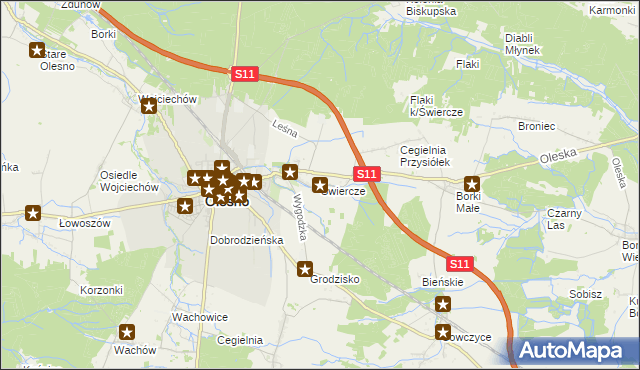 mapa Świercze gmina Olesno, Świercze gmina Olesno na mapie Targeo