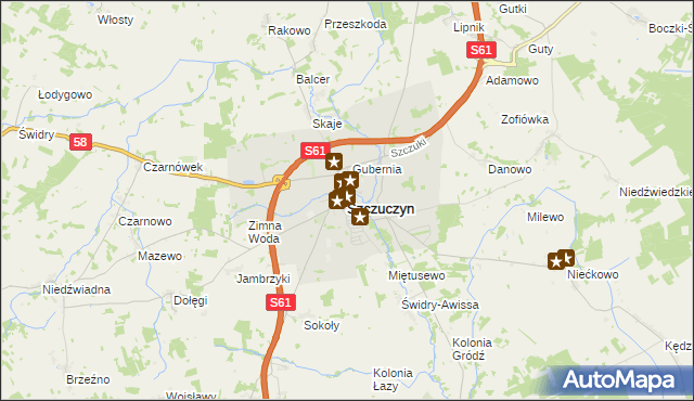 mapa Szczuczyn powiat grajewski, Szczuczyn powiat grajewski na mapie Targeo