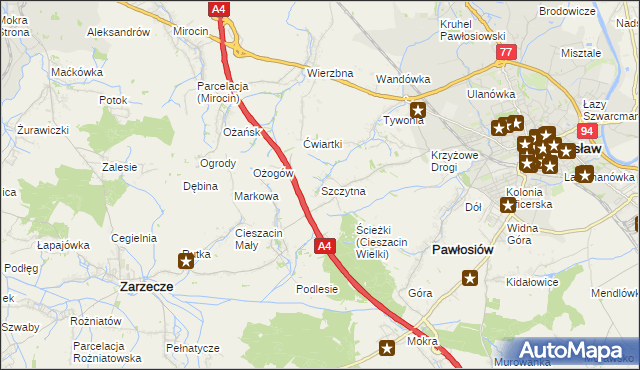 mapa Szczytna gmina Pawłosiów, Szczytna gmina Pawłosiów na mapie Targeo
